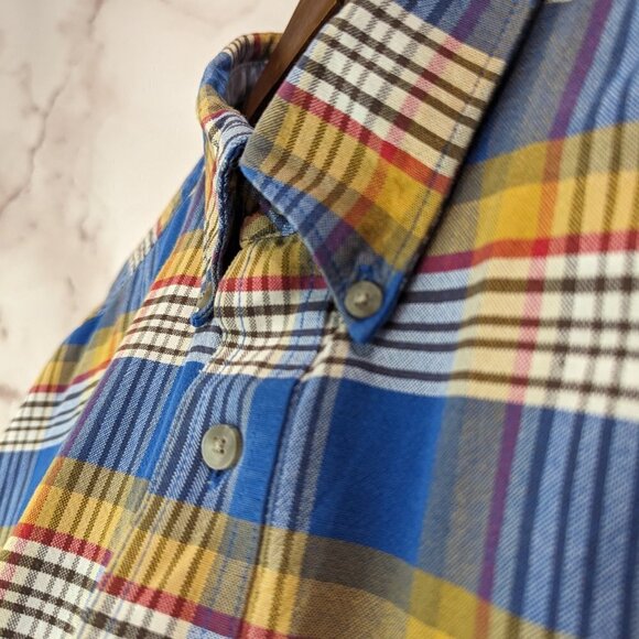 Wrangler Shirt Mens XL Blue Yellow Button Down Plaid Twenty X 20X Short Sleeve - Picture 11 of 12